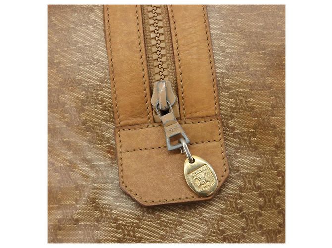 Céline Bolsa CELINE Macadam Canvas PVC Bege Ouro Auth 186674 Dourado - vista 18