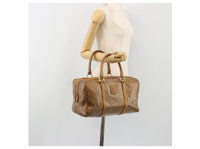 Céline Bolsa CELINE Macadam Canvas PVC Bege Ouro Auth 186674 Dourado - vista 22