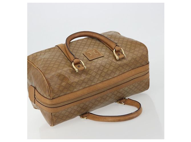 Céline Bolsa CELINE Macadam Canvas PVC Bege Ouro Auth 186674 Dourado - vista 6