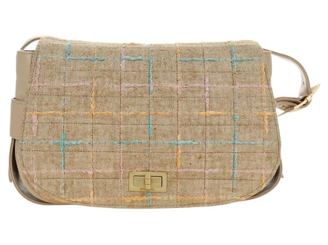 Borsa a Spalla CHANEL 2.55 Tweed Beige Oro CC Auth 189821SAM D'oro - vista 13