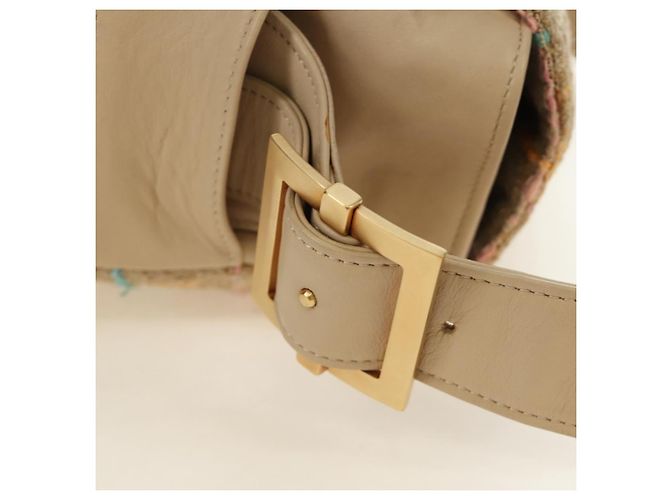 Borsa a Spalla CHANEL 2.55 Tweed Beige Oro CC Auth 189821SAM D'oro - vista 15