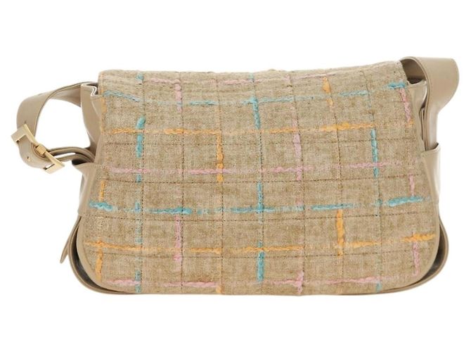 Borsa a Spalla CHANEL 2.55 Tweed Beige Oro CC Auth 189821SAM D'oro - vista 2