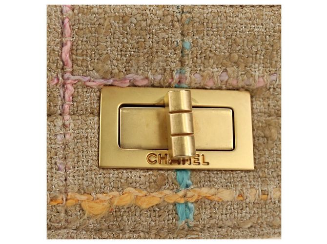 Borsa a Spalla CHANEL 2.55 Tweed Beige Oro CC Auth 189821SAM D'oro - vista 21