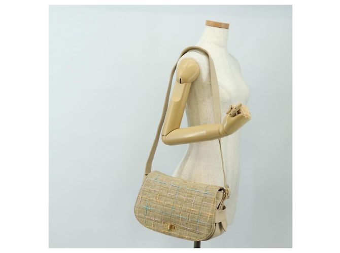 Borsa a Spalla CHANEL 2.55 Tweed Beige Oro CC Auth 189821SAM D'oro - vista 30