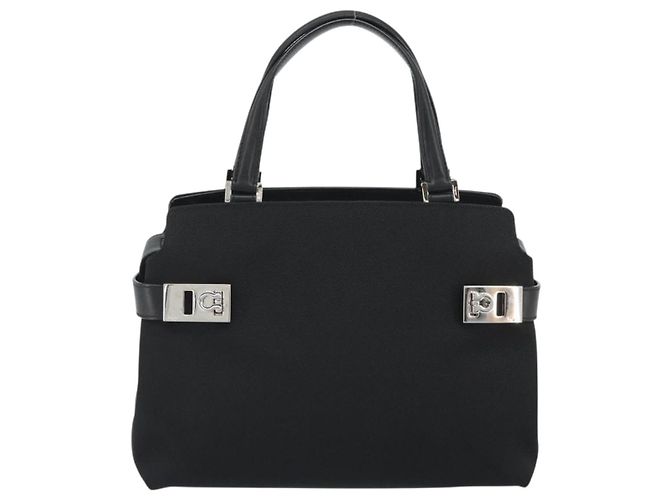 Borsa Salvatore Ferragamo in tela nera e argento autentica gh2223 Nero - vista 13