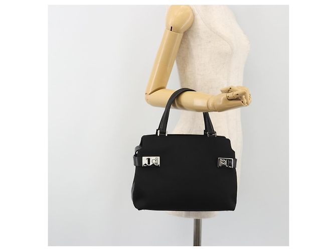 Borsa Salvatore Ferragamo in tela nera e argento autentica gh2223 Nero - vista 22
