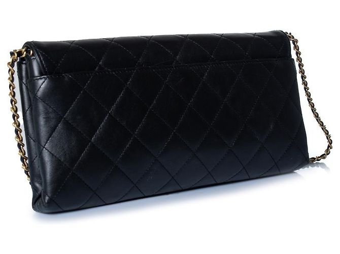 Chanel, Clutch con patta e logo a catena Nero D'oro - vista 2