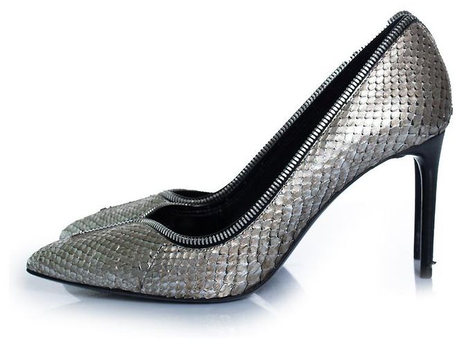 Tom Ford, Metallic-Reißverschluss-Absatzschuhe aus Pythonleder Silber - Ansicht 3