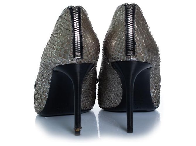 Tom Ford, Metallic-Reißverschluss-Absatzschuhe aus Pythonleder Silber - Ansicht 4