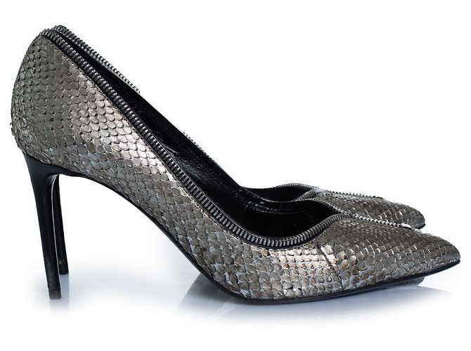 Tom Ford, Metallic-Reißverschluss-Absatzschuhe aus Pythonleder Silber - Ansicht 5