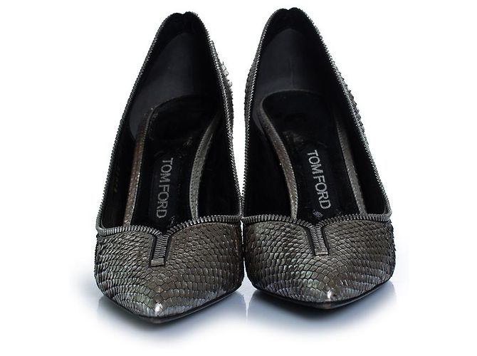 Tom Ford, Metallic-Reißverschluss-Absatzschuhe aus Pythonleder Silber - Ansicht 6