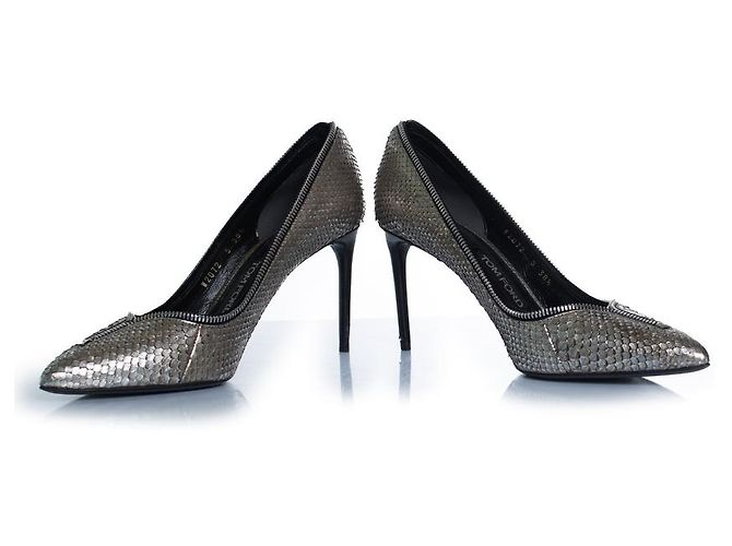 Tom Ford, Metallic-Reißverschluss-Absatzschuhe aus Pythonleder Silber - Ansicht 7