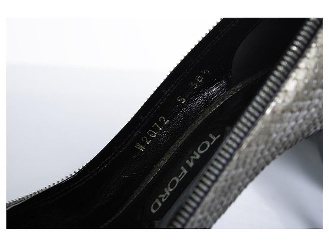 Tom Ford, Metallic-Reißverschluss-Absatzschuhe aus Pythonleder Silber - Ansicht 9
