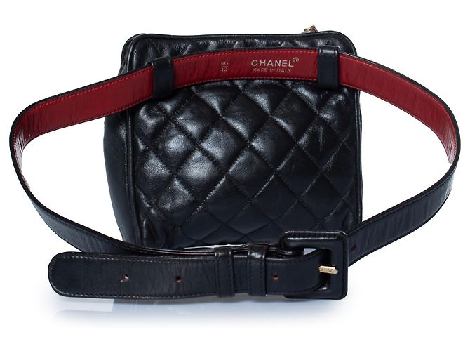 Chanel, marsupio vintage in pelle trapuntata anni 1990 Nero Rosso - vista 3