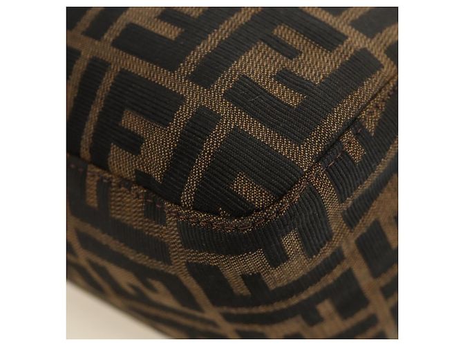 FENDI Zucca Canvas Mamma Baguette Shoulder Bag Black Brown Auth 190478V Marrone Nero - vista 18