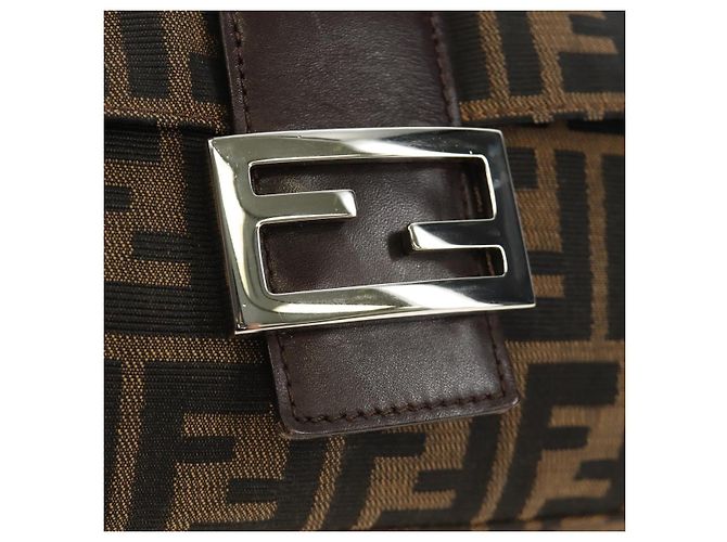 FENDI Zucca Canvas Mamma Baguette Shoulder Bag Black Brown Auth 190478V Marrone Nero - vista 19