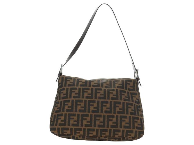 FENDI Zucca Canvas Mamma Baguette Shoulder Bag Black Brown Auth 190478V Marrone Nero - vista 2
