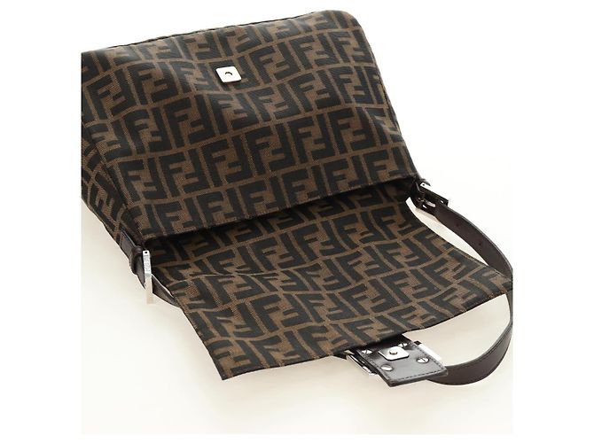 FENDI Zucca Canvas Mamma Baguette Shoulder Bag Black Brown Auth 190478V Marrone Nero - vista 20
