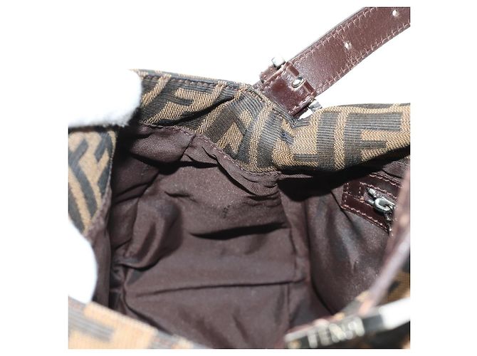 FENDI Zucca Canvas Mamma Baguette Shoulder Bag Black Brown Auth 190478V Marrone Nero - vista 22