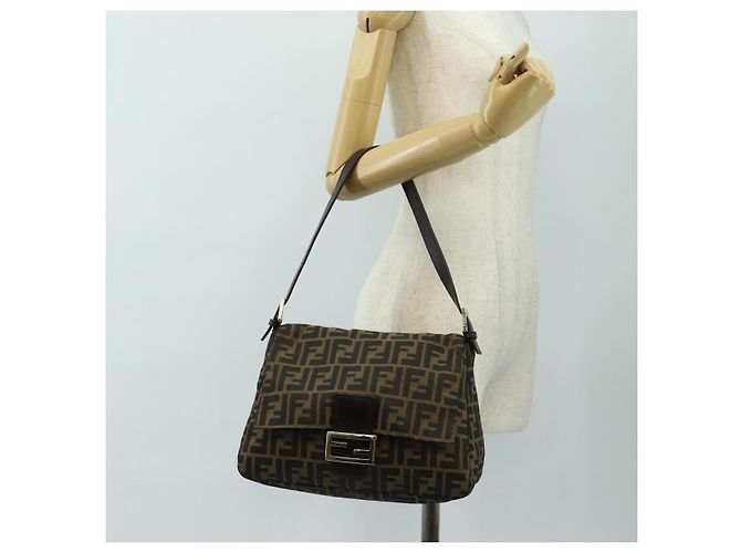 FENDI Zucca Canvas Mamma Baguette Shoulder Bag Black Brown Auth 190478V Marrone Nero - vista 26