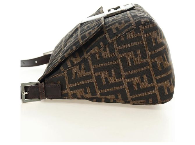 FENDI Zucca Canvas Mamma Baguette Shoulder Bag Black Brown Auth 190478V Marrone Nero - vista 3