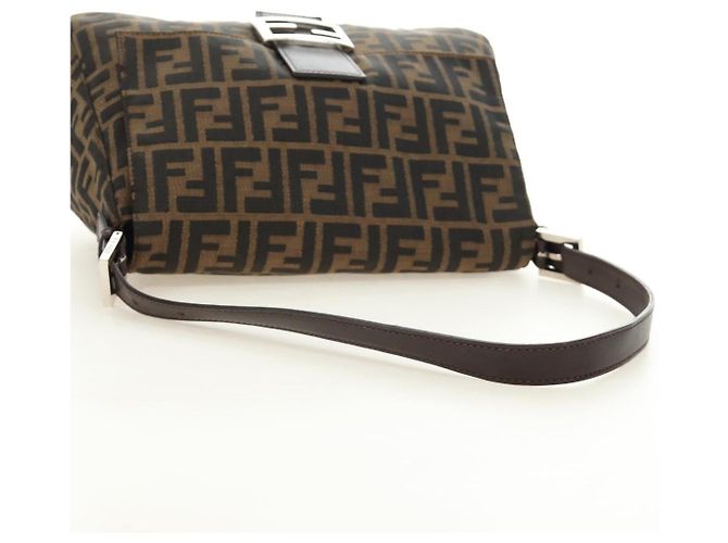 FENDI Zucca Canvas Mamma Baguette Shoulder Bag Black Brown Auth 190478V Marrone Nero - vista 7