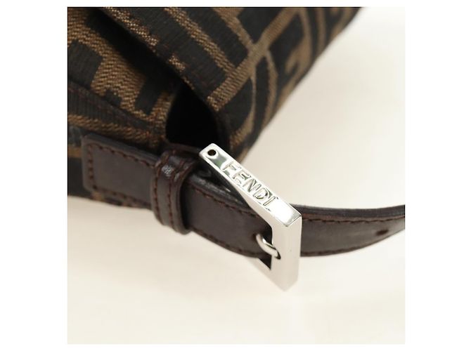 FENDI Zucca Canvas Mamma Baguette Shoulder Bag Black Brown Auth 190478V Marrone Nero - vista 8