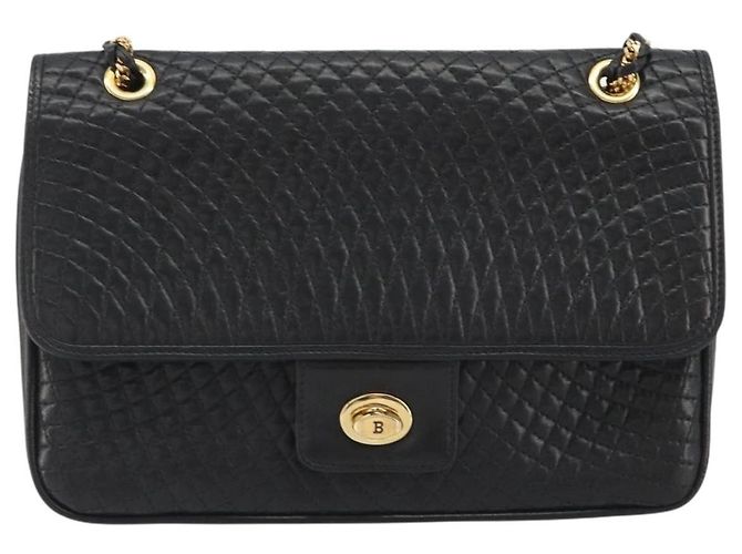Borsa a Spalla con Catena BALLY in Pelle Nera e Oro Auth 190641A Nero D'oro - vista 13