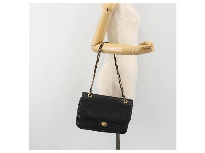 Borsa a Spalla con Catena BALLY in Pelle Nera e Oro Auth 190641A Nero D'oro - vista 26