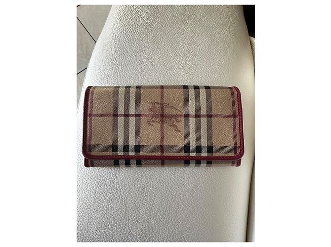 Burberry Check leather and canvas wallet Brown Black Red Beige - view 2