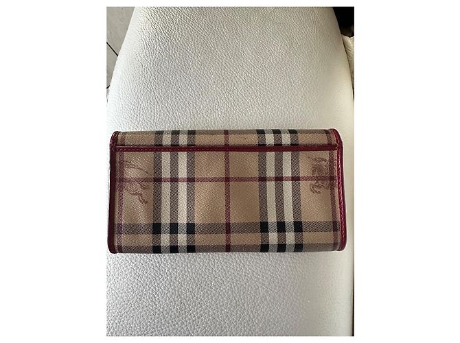 Burberry Check leather and canvas wallet Brown Black Red Beige - view 3