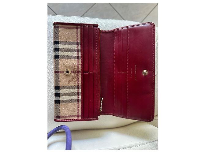Burberry Check leather and canvas wallet Brown Black Red Beige - view 4