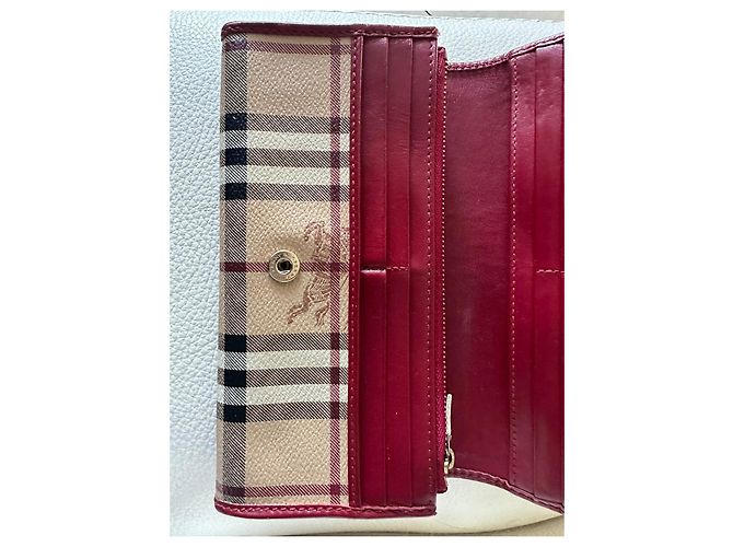 Burberry Check leather and canvas wallet Brown Black Red Beige - view 5