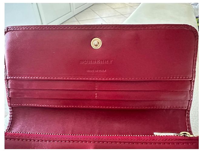 Burberry Check leather and canvas wallet Brown Black Red Beige - view 6
