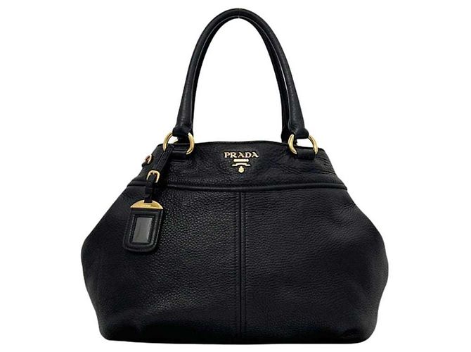 Prada Vitello Daino Leder Tote Bag Schwarz - Ansicht 2