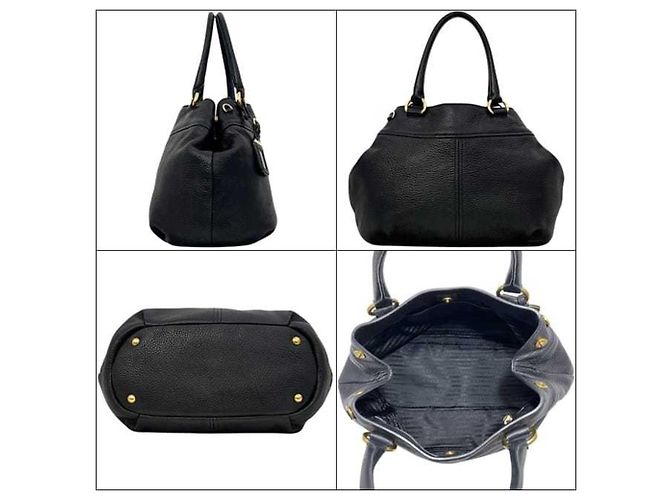 Prada Vitello Daino Leder Tote Bag Schwarz - Ansicht 3