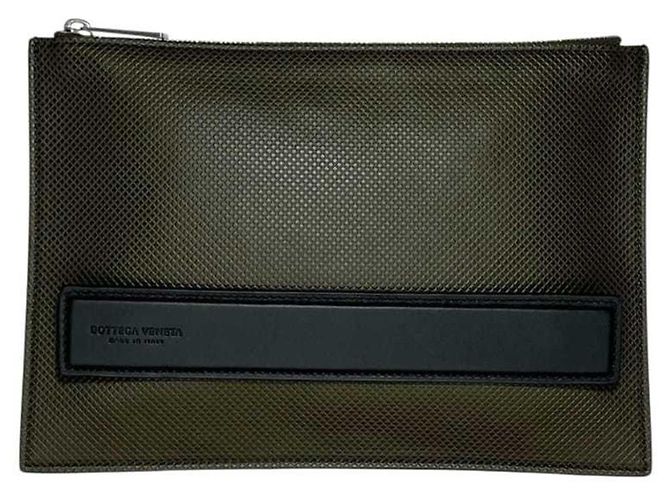 Clutch in pelle Bottega Veneta Nero Verde Cachi - vista 2