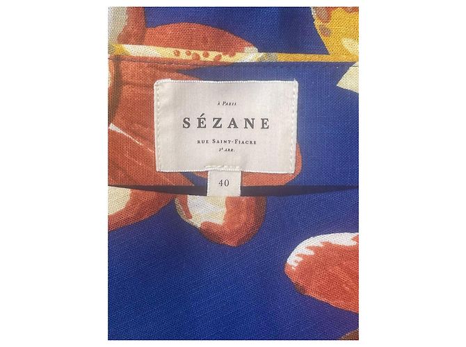 Robe mini froncée à imprimé floral bleu Sézane Rouge Jaune - vue 4