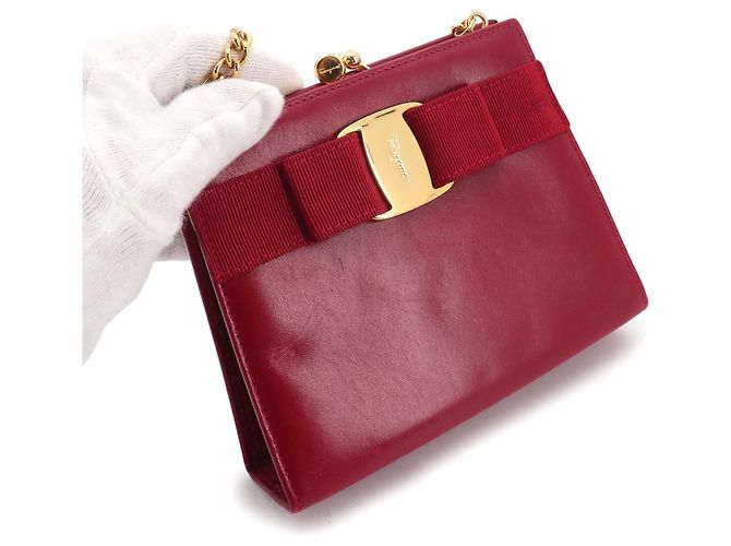 Borsa a Spalla Vara Chain Salvatore Ferragamo Rosso - vista 9