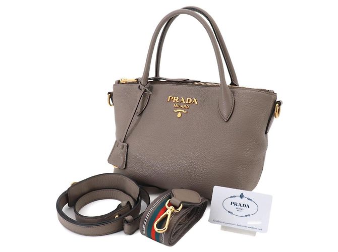 Borsa a mano in pelle grigia Prada Marrone - vista 2