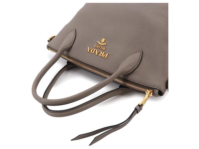 Borsa a mano in pelle grigia Prada Marrone - vista 6