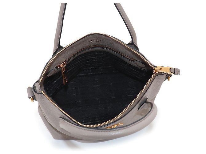 Borsa a mano in pelle grigia Prada Marrone - vista 7