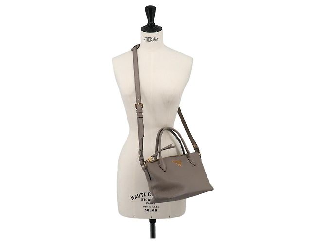 Borsa a mano in pelle grigia Prada Marrone - vista 9