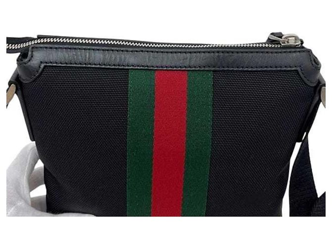 Borsa a tracolla Gucci in tela nera e pelle Nero - vista 11