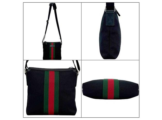 Borsa a tracolla Gucci in tela nera e pelle Nero - vista 3