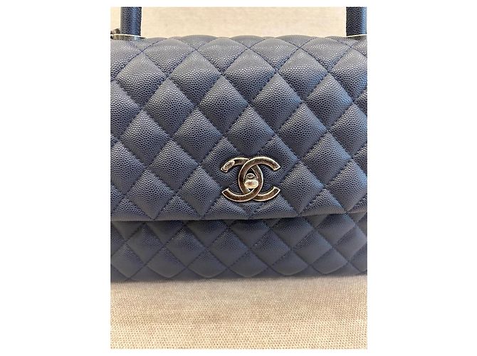 Coco Handle Borsa Chanel Classic Flap in pelle caviar blu navy Blu scuro - vista 3