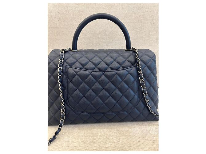 Coco Handle Borsa Chanel Classic Flap in pelle caviar blu navy Blu scuro - vista 4
