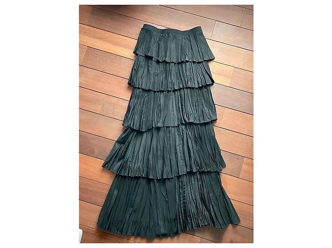 Falda La Perla Noire en Tafetán Plisado con Volantes Negro - vista 2
