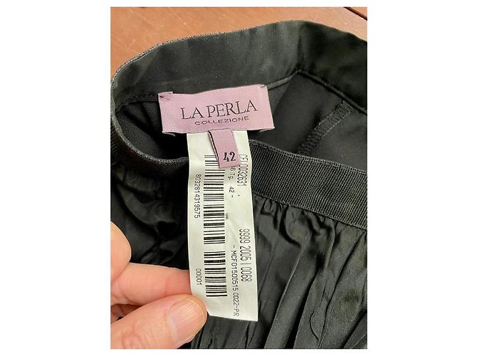 Falda La Perla Noire en Tafetán Plisado con Volantes Negro - vista 3