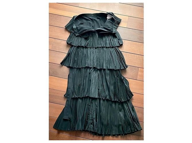Falda La Perla Noire en Tafetán Plisado con Volantes Negro - vista 4